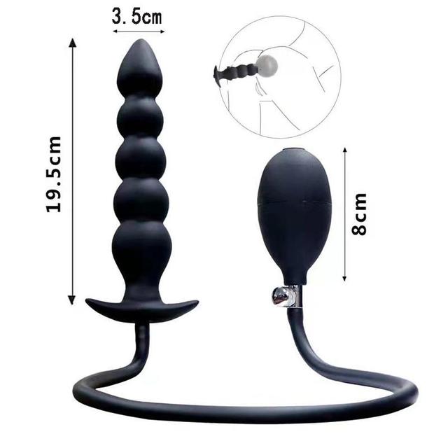Expansion Diameter 14cm Inflatable Dildo Anal Plug with 5 Beads
