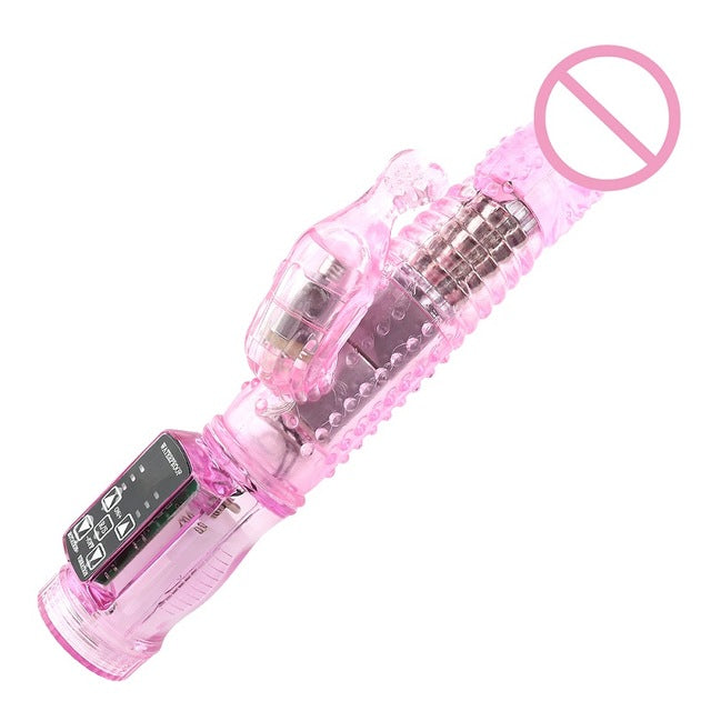 Rabbit Vibrator Realistic Dildo Penis Transparent Rotating Bead