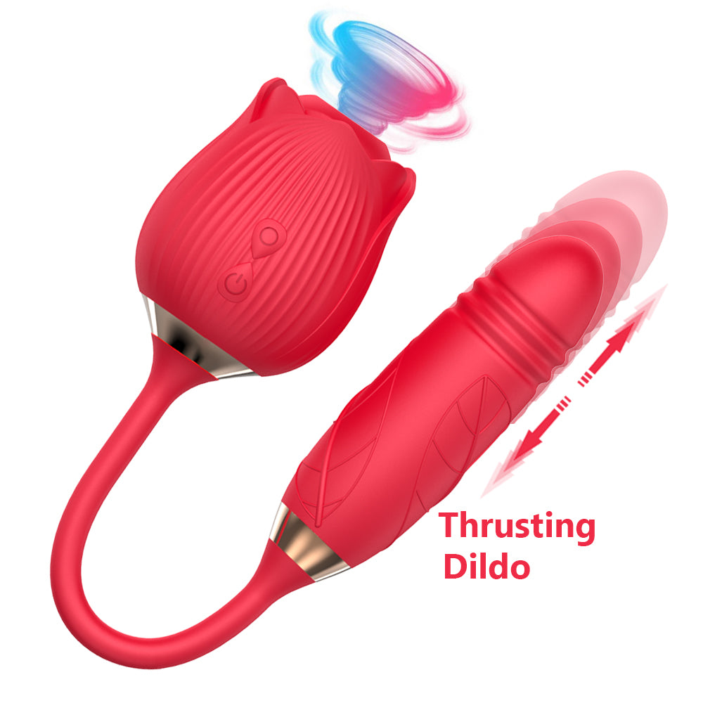Rose Dildo Thrusting Vibrator Nipple Sucker Oral Licking Tongue