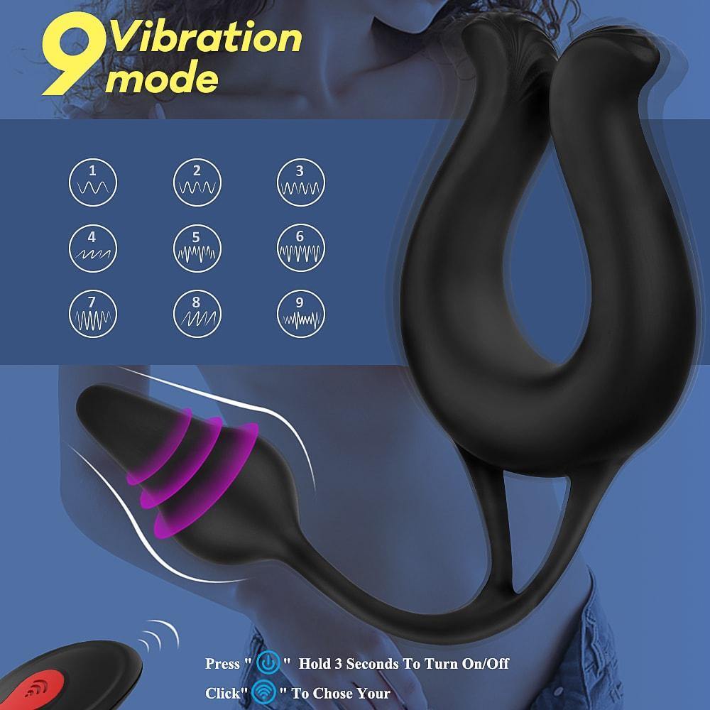 thrusting dildo, moving dildo  ，Sex Machine didlo machine ssex machine adult machines For Sale 9 Vibration Mode Penis Ring With Anal Plug- Orgasm Angel