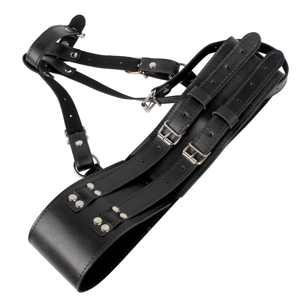 Magic Wand Vibrator Holder PU Leather Forced Orgasm Belt Chastity