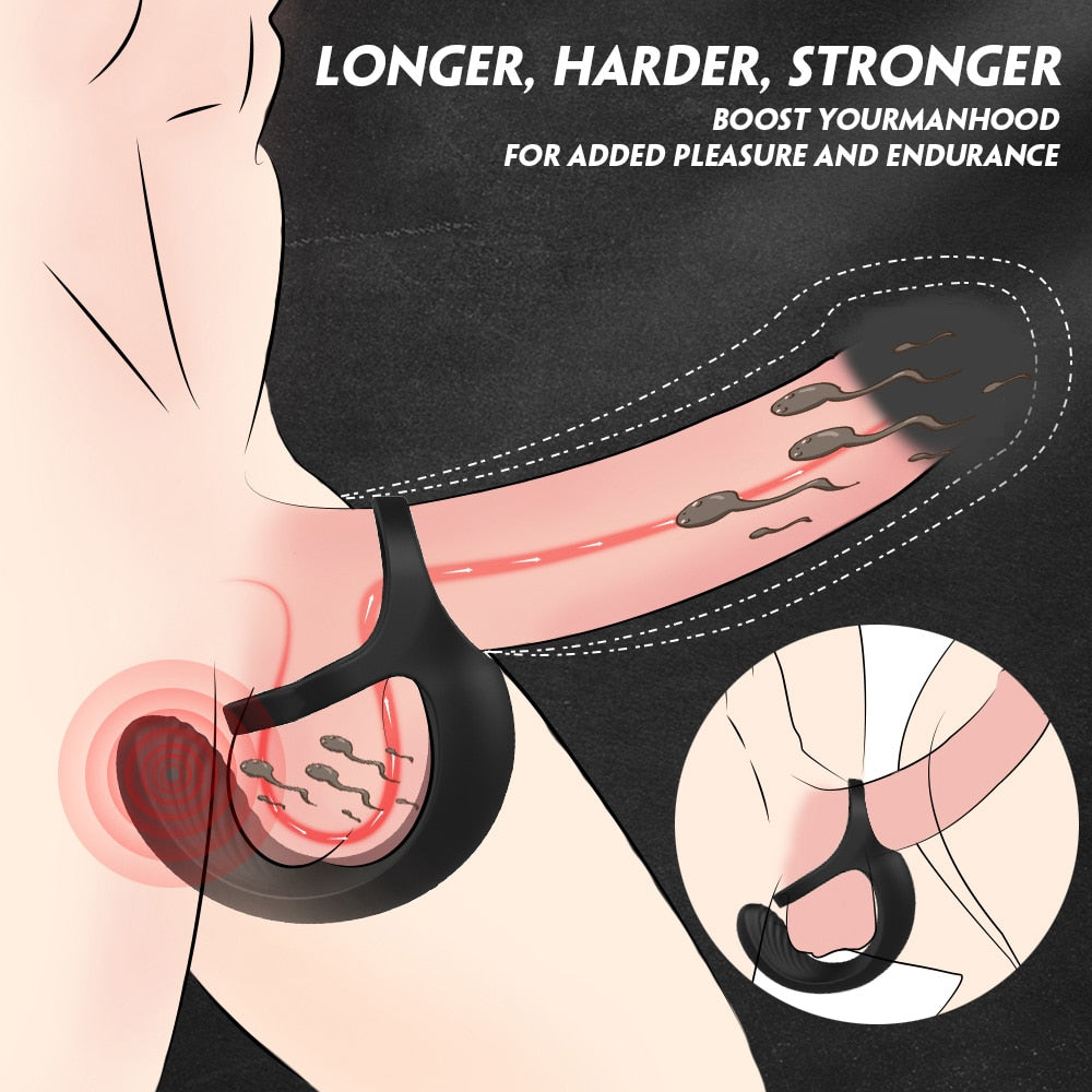 10 Mode Vibrating Penis Massager Ring Dildo Vibrator for Men