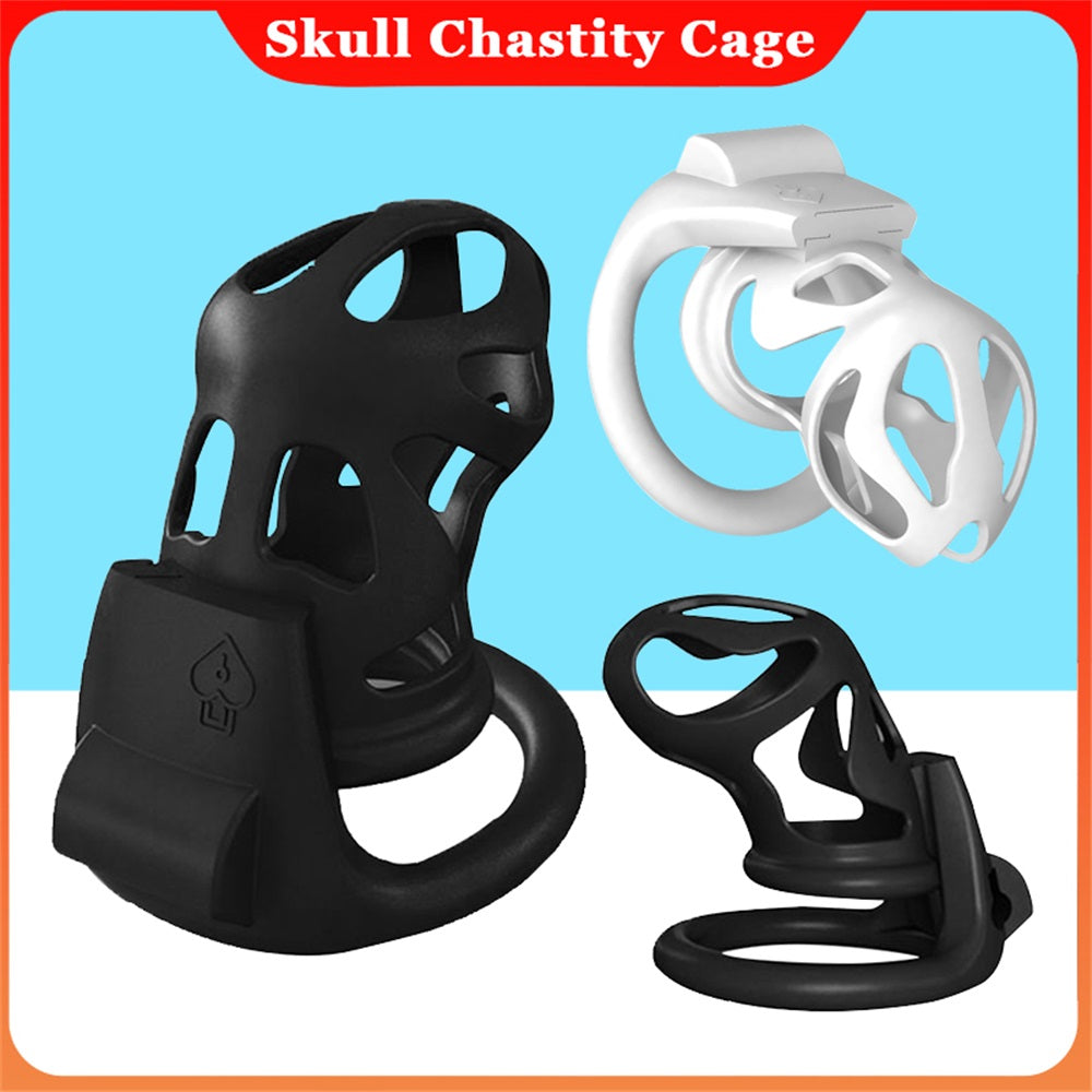 3D Lightweight Male Chastity Device With 4 Penis Rings Skull