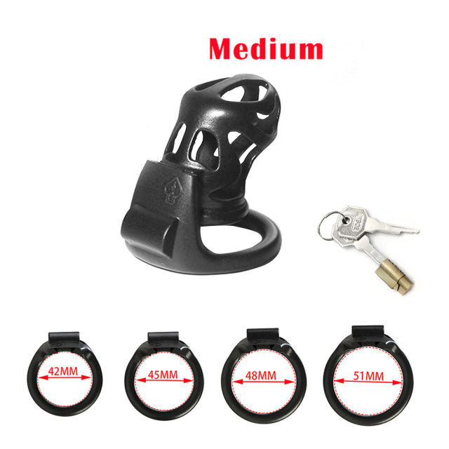 3D Lightweight Male Chastity Device With 4 Penis Rings Skull